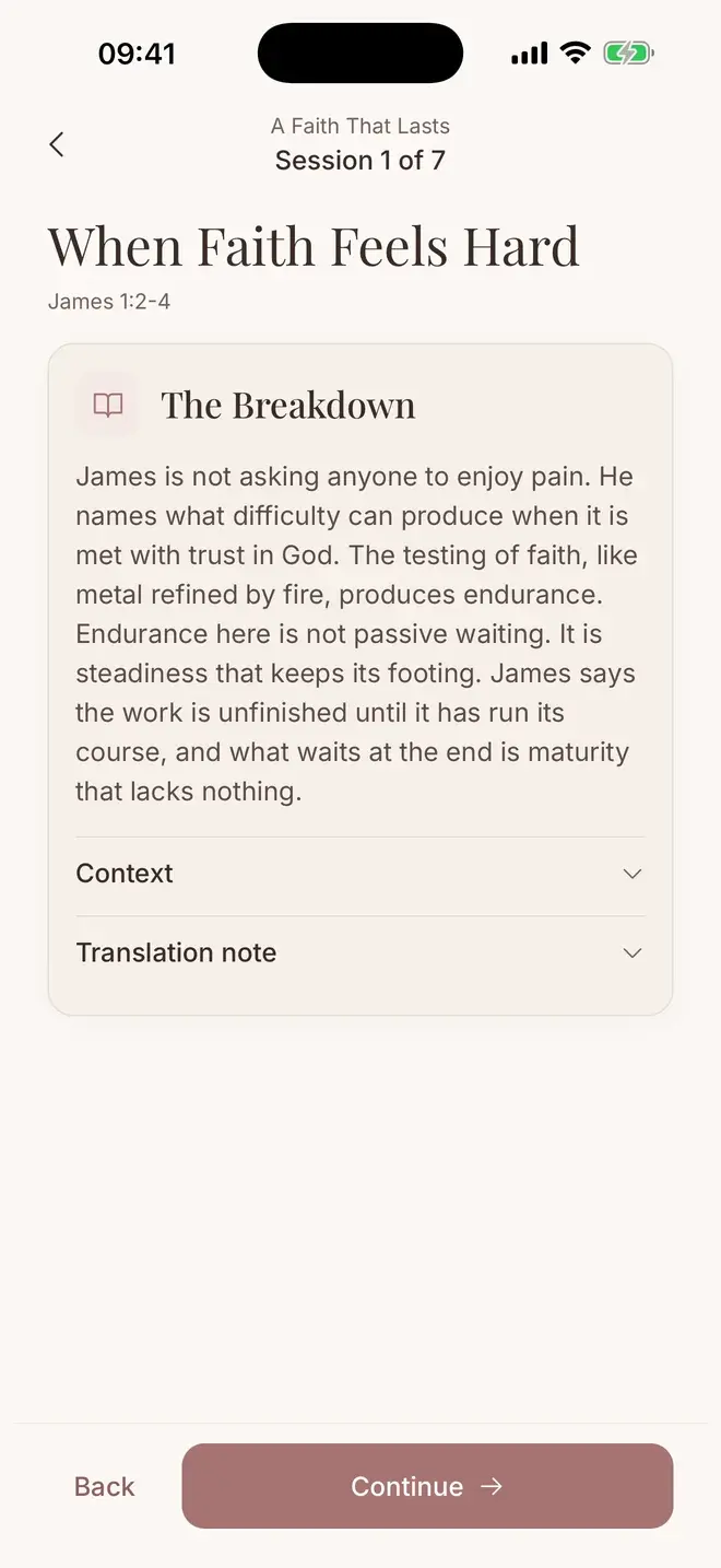 The Breakdown stage of a study on James 1, explaining the passage in plain words
