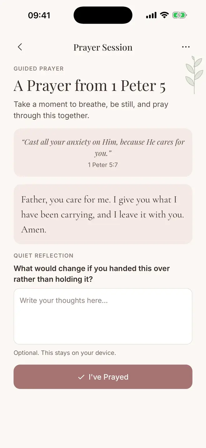 A guided prayer from 1 Peter 5 with a short prayer and space for a quiet reflection